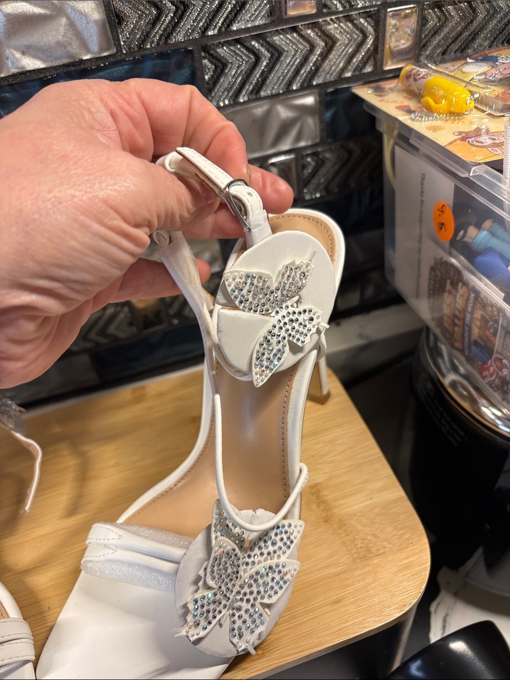 Steve Madden White Crystal Floral Strappy Heels - Picture 6 of 9